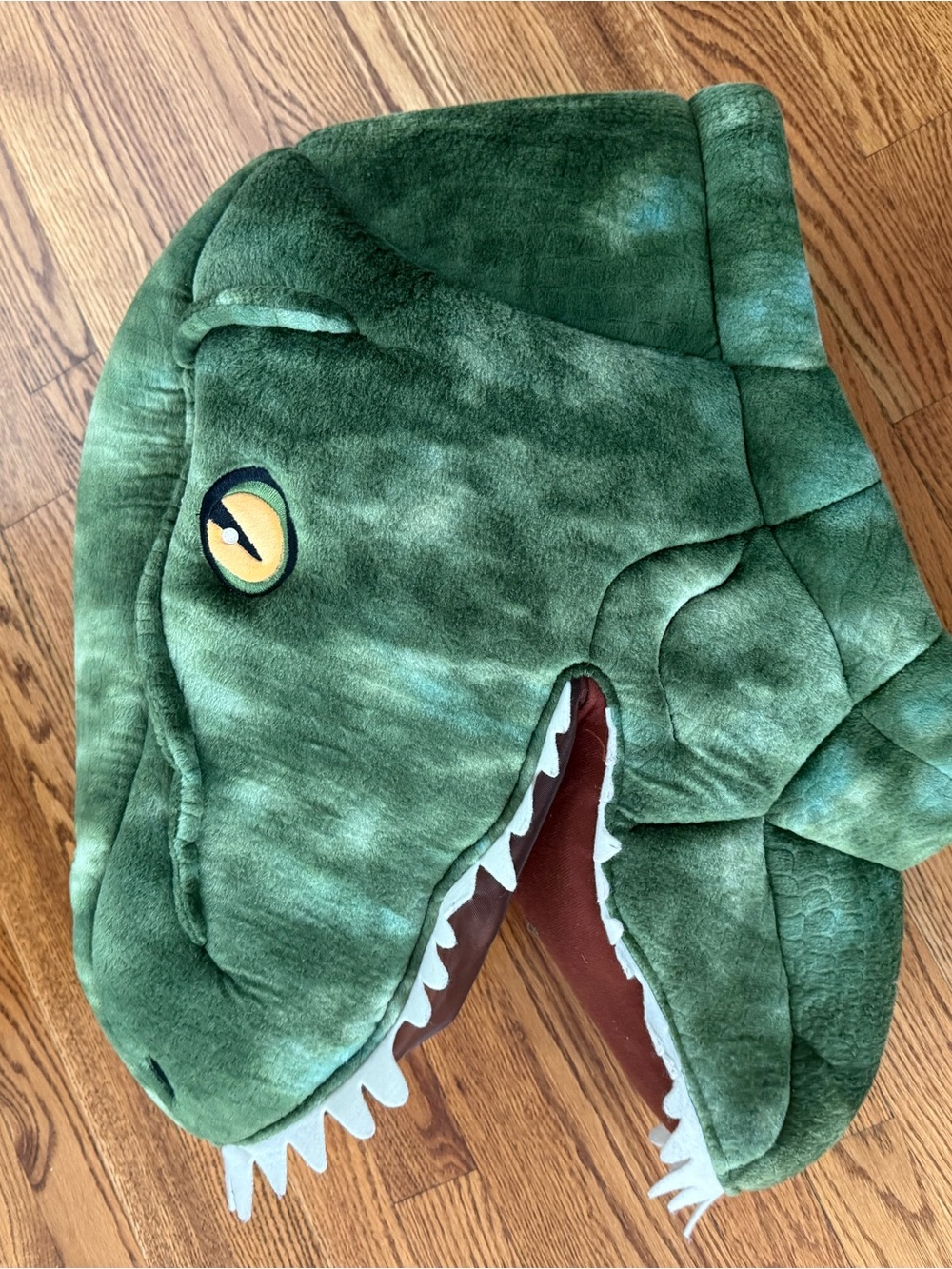 Adult or toddler Plush Green Dinosaur Head Costume Hood